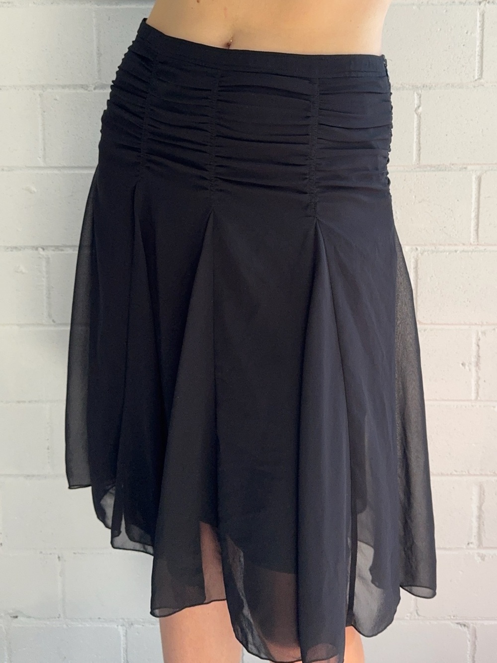 Black Ruched Midi Skirt